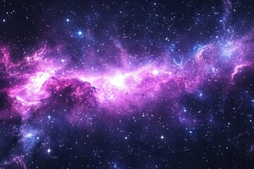 Naklejka premium Ethereal cosmic expanse with vibrant purple nebula and twinkling stars creating a celestial dreamscape captivating space astronomy