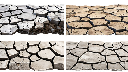 Cracked Earth PNG Dry Soil Texture with Barren Ground Desert-Like Surface and Erosion Patterns Representing Global Warming and Climate Change Effects