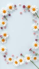 Obraz premium Beautiful Floral Frame Featuring White Daisies Surrounded by Vibrant Orange and Pink Blossoms