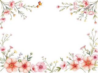 Obraz premium Charming Watercolor Floral Frame Featuring Delicate Pink Flowers and Graceful Butterflies in Harmony