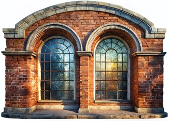 Fototapeta premium Ryazan Kremlin Church: Majestic Brick Walls & Two Large Windows - Stock Photo