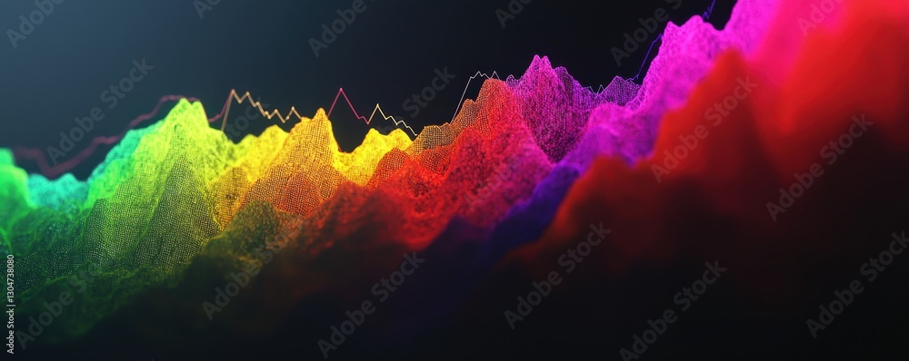Poster vibrant rainbow data visualization abstract colorful 3d mountain range representing growth and
