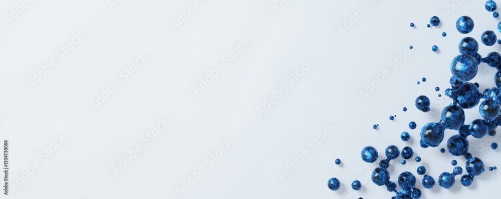 Poster abstract background of blue spheres floating on white 3d render science technology concept