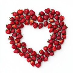 Obraz premium Romantic Heart Shape Arrangement of Fresh Red Strawberries on White Background