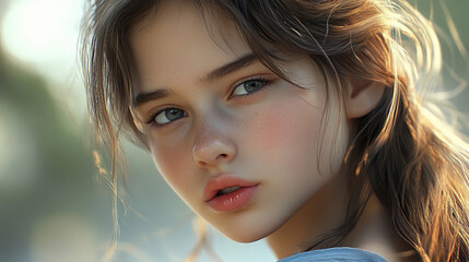 Cute teenage girl pouting in a teasing manner