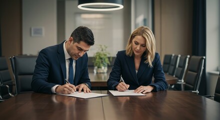 Professional agreement: Executives finalizing contract in modern boardroom setting