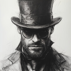 portrait of a tough looking model man in a top hat