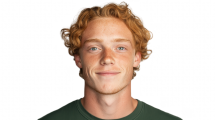 a young man with red hair looking at camera,smiling