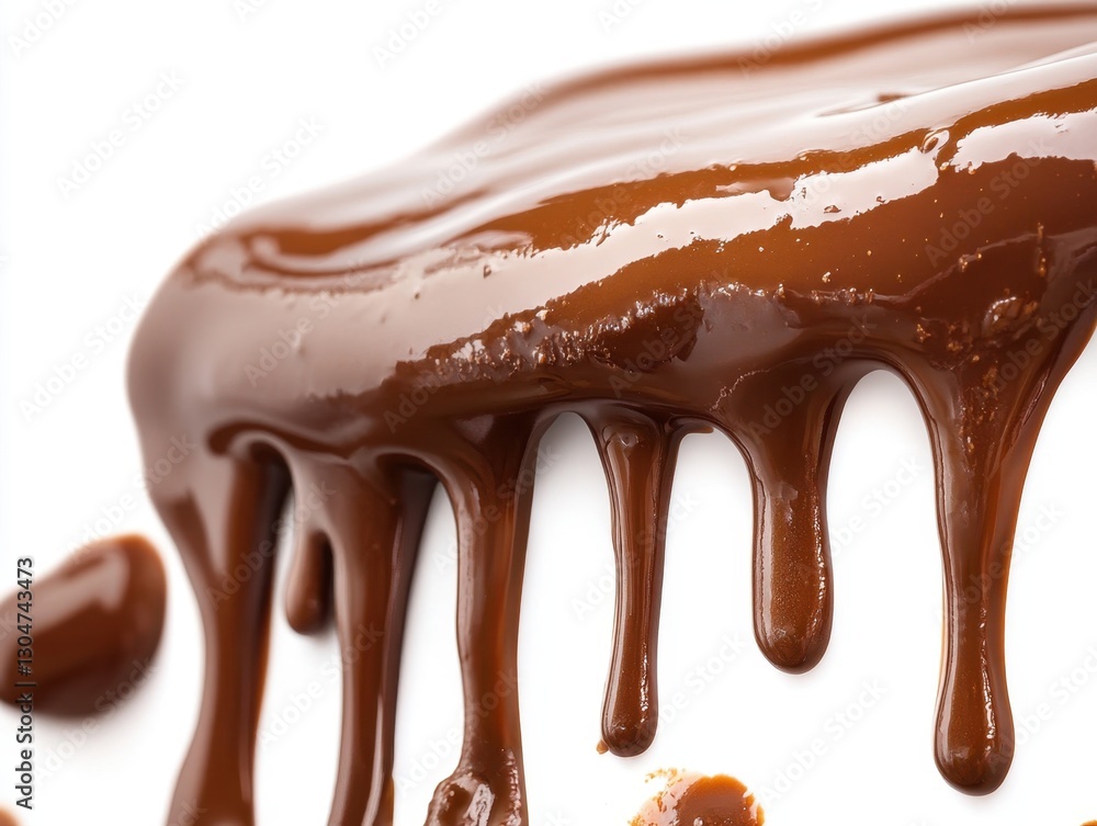 Poster decadent melted chocolate cascade flowing over a smooth surface creating a rich creamy texture and s