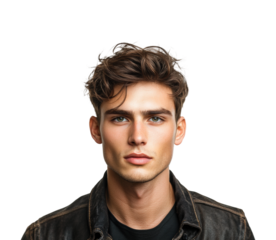 Portrait of young man neutral front view modern isolated on transparent background png