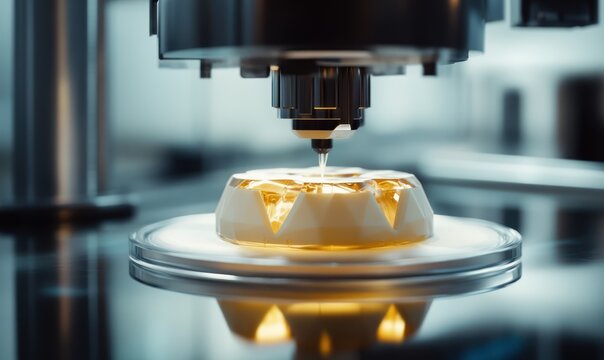 A close-up of a dessert with an intricate edible design printed using a 3D food printer, cutting-edge culinary technology, precision, and confectionery innovation, AI generated