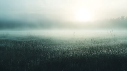 Obraz premium Misty sunrise over a tranquil field.