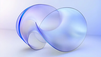 Stunning 3D rendered abstract blue glass shape on a light backdrop, featuring smooth curves and glossy reflections for modern art.