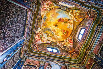 Huge vault frescoe in ossary of San Bernardino alle Ossa Church in Milan, Italy