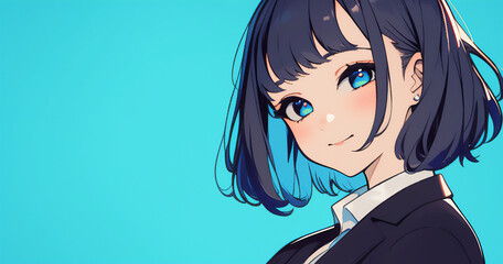 Modern anime-style Japanese high school girl with short hair, vibrant colors with sleek design, perfect for creative art and inspiration.