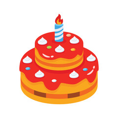 Tier cake with a candle on it, 3d icon ready for premium use
