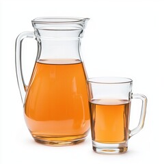 Refreshing Amber Beverage in Glass Pitcher and Mug Perfect for Summer Drinks