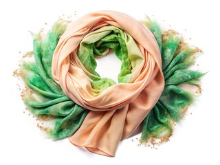 Moss stone bursts on a swirling peach mint scarf.