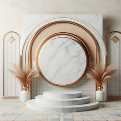 3d Abstract background for product branding and presentation. Minimal Product Podium Mock up scene with empty space minimal style with marble tile on ground and vintage wall for advertising. 3d render