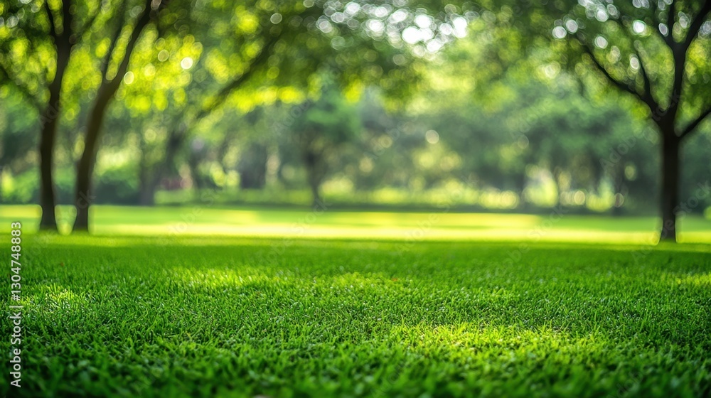 Aufkleber lush green lawn under the canopy of trees in the park creating a peaceful and serene atmosphere with