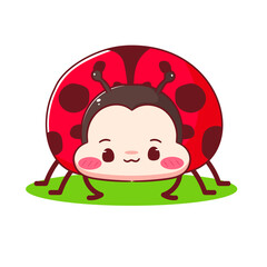 Cute battle lady bug cartoon character. Kawaii animal hand drawn style concept design. Vector art mascot logo icon illustration
