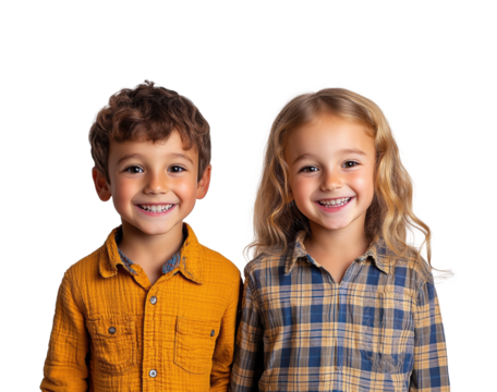 Eye-level portrait of happy children isolated on transparent background png