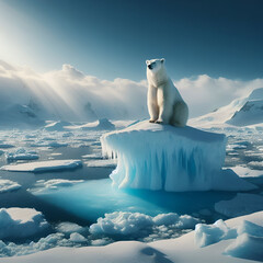 Majestic Arctic Bear in the Frigid Realm , Perched on an Iceberg, Radiating Grandeur and Solitary Beauty in the Vast Expanse of Ice 