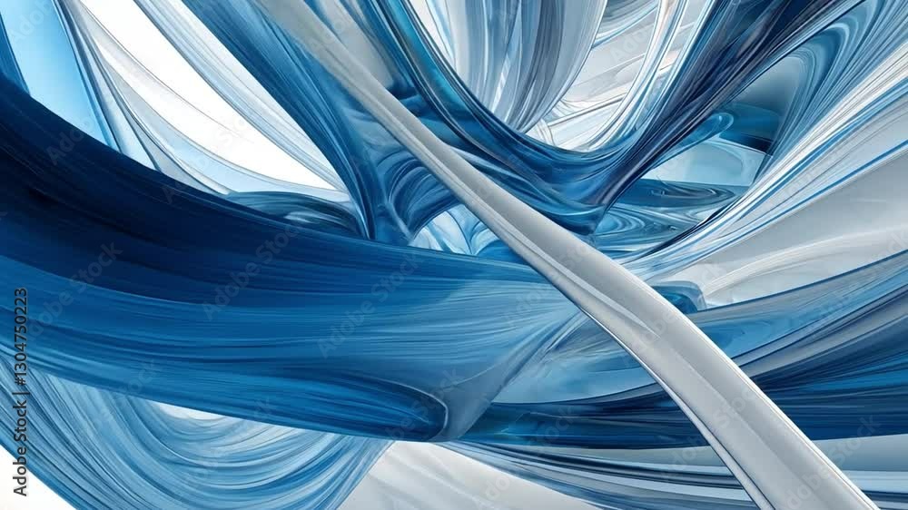 Poster abstract flow: an abstract image of flowing lines and curves in shades of blue and white, creating a