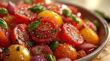 Colorful tomato salad in a bowl, delicious food