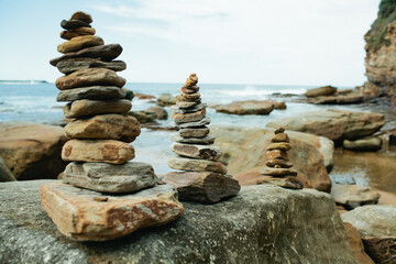 Group of rock towers at the beach