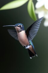 Fototapeta premium Colorful hummingbird flits gracefully among delicate blossoms, s