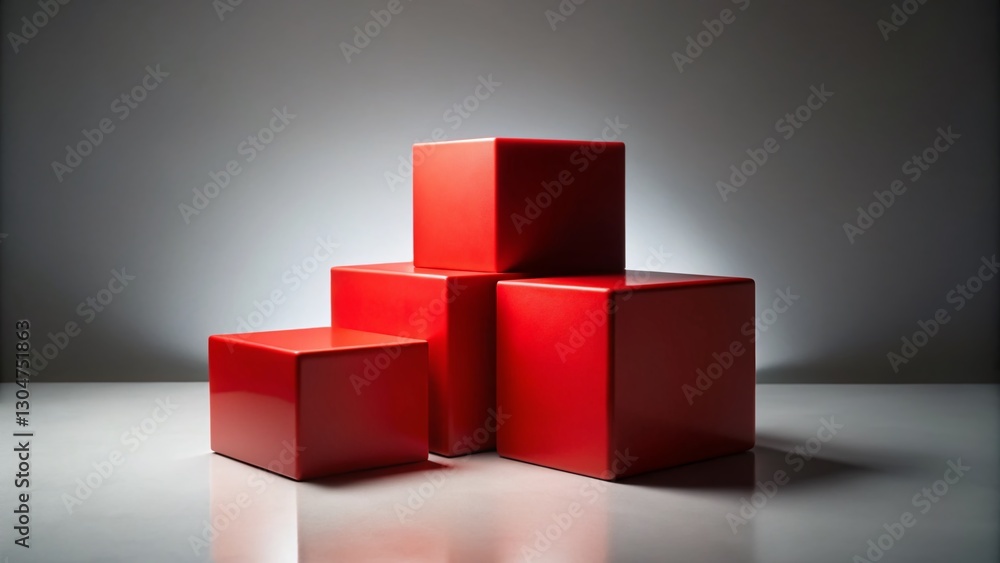 Poster silhouette of 3d red blocks with 8% text - abstract business concept stock photo