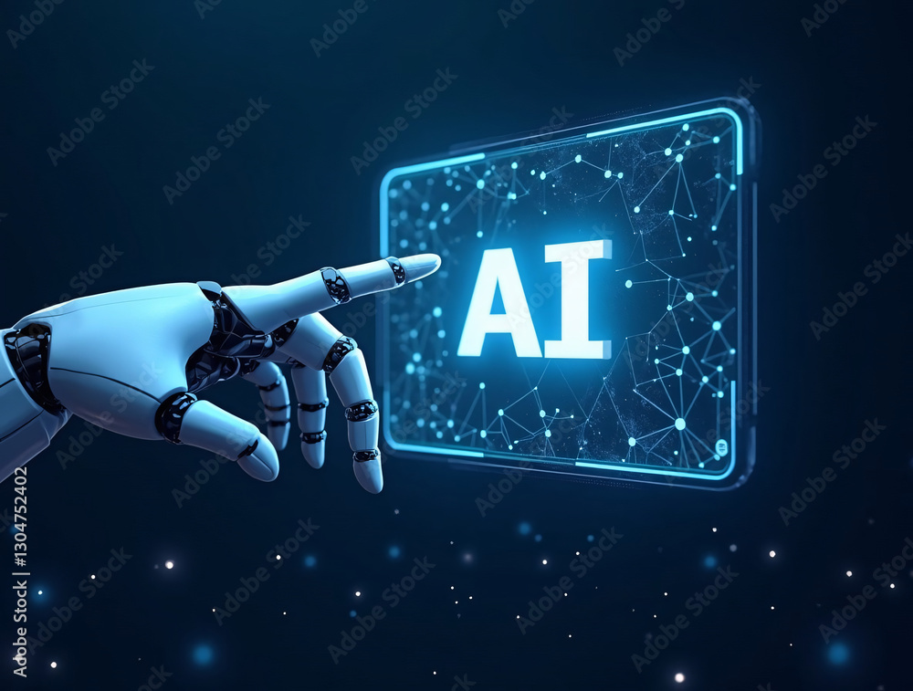 Poster artificial intelligence ai circuit board in shape electronic pcb circuit icon symbol on businessman 