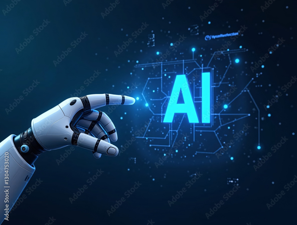 Poster artificial intelligence ai circuit board in shape electronic pcb circuit icon symbol on businessman 