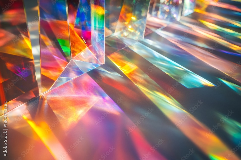 Poster light refraction creating colorful spectrum through crystal prisms