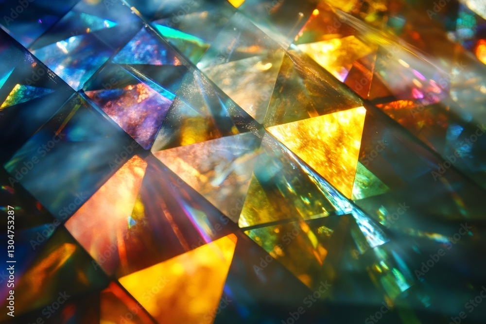 Poster colorful crystal triangles creating a kaleidoscope effect with light and shadow