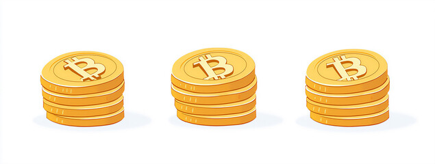 Modern flat vector illustration of three gold coin stacks, vibrant hues with sleek design, ideal for artistic projects and financial inspiration.
