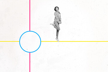 Exclusive sketch collage of happy businesswoman jump career target development concept purpose...