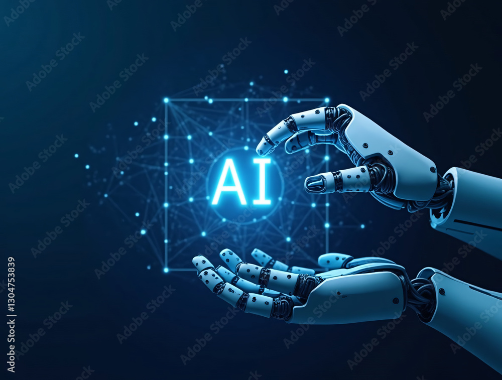 Poster artificial intelligence ai circuit board in shape electronic pcb circuit icon symbol on businessman 