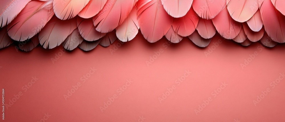 Poster delicate pink feathers arranged on a soft coral background creating a gentle and calming visual expe