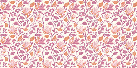 Fototapeta premium Beautiful seamless floral pattern with shades of pink and orange designed for various applications. pattern aroma