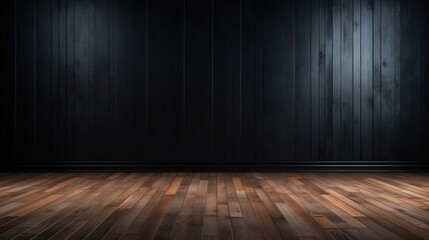 wood floor with dark black wall for present product