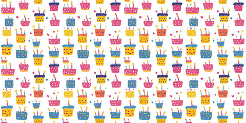 Colorful birthday cake pattern for celebration backgrounds and party decorations. pattern birthday