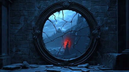 Obraz premium A haunting view through a shattered mirror.