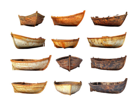 Vintage look aerial rustic boat dock collection isolated on transparent background png