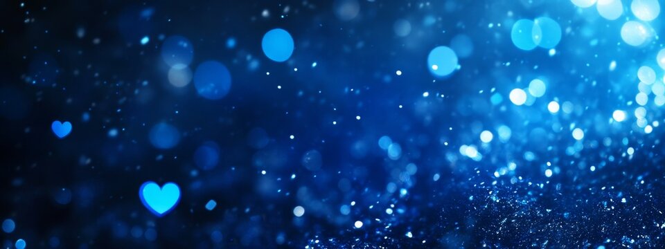 Blue bokeh hearts in dark background