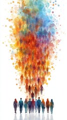 Fototapeta premium Diverse unity and community concept with vibrant watercolor silhouettes. Virtual Advocacy Day