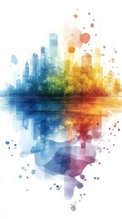 Obraz premium Vibrant urban landscape with colorful water reflection for creative design projects. Scribble Day