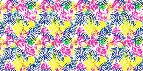 Tropical Caribbean tile pattern featuring vibrant palm leaves and a colorful background design. Pattern Caribbean