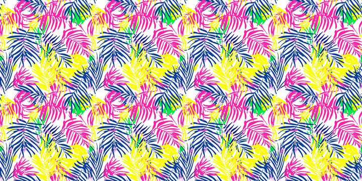 Tropical Caribbean tile pattern featuring vibrant palm leaves and a colorful background design. Pattern Caribbean